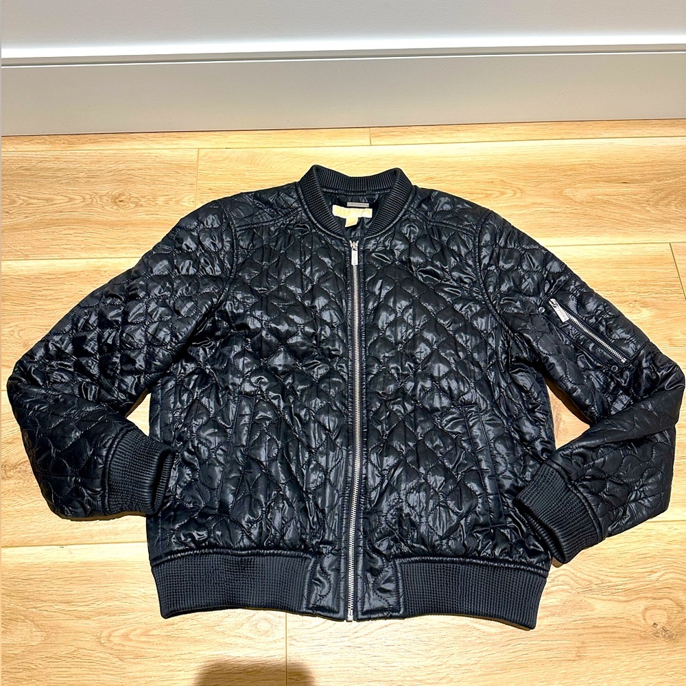 Michael Kors Satin Quilted Faux Leather Bomber - Black